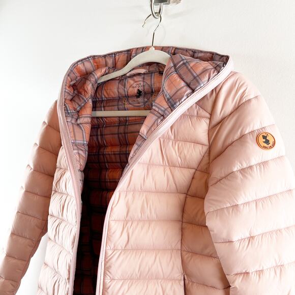 Save The Duck Full Zip Hooded Puffer Jacket Parka Coat Pink Small - Picture 6 of 7